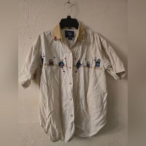 Striped Shirt with Embroidered Teddy Bear & Heart Design